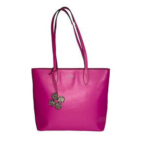KATE SPADE NY Kerri Tote Shoulder Bag Medium Leather Flower Bag Charm Pink Purse
